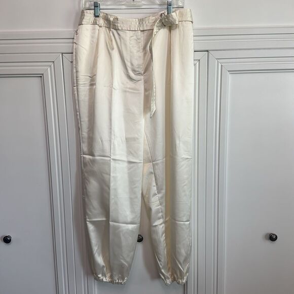 Anthropologie White Satin Jogger Track‎ Pants 12 - Picture 2 of 9